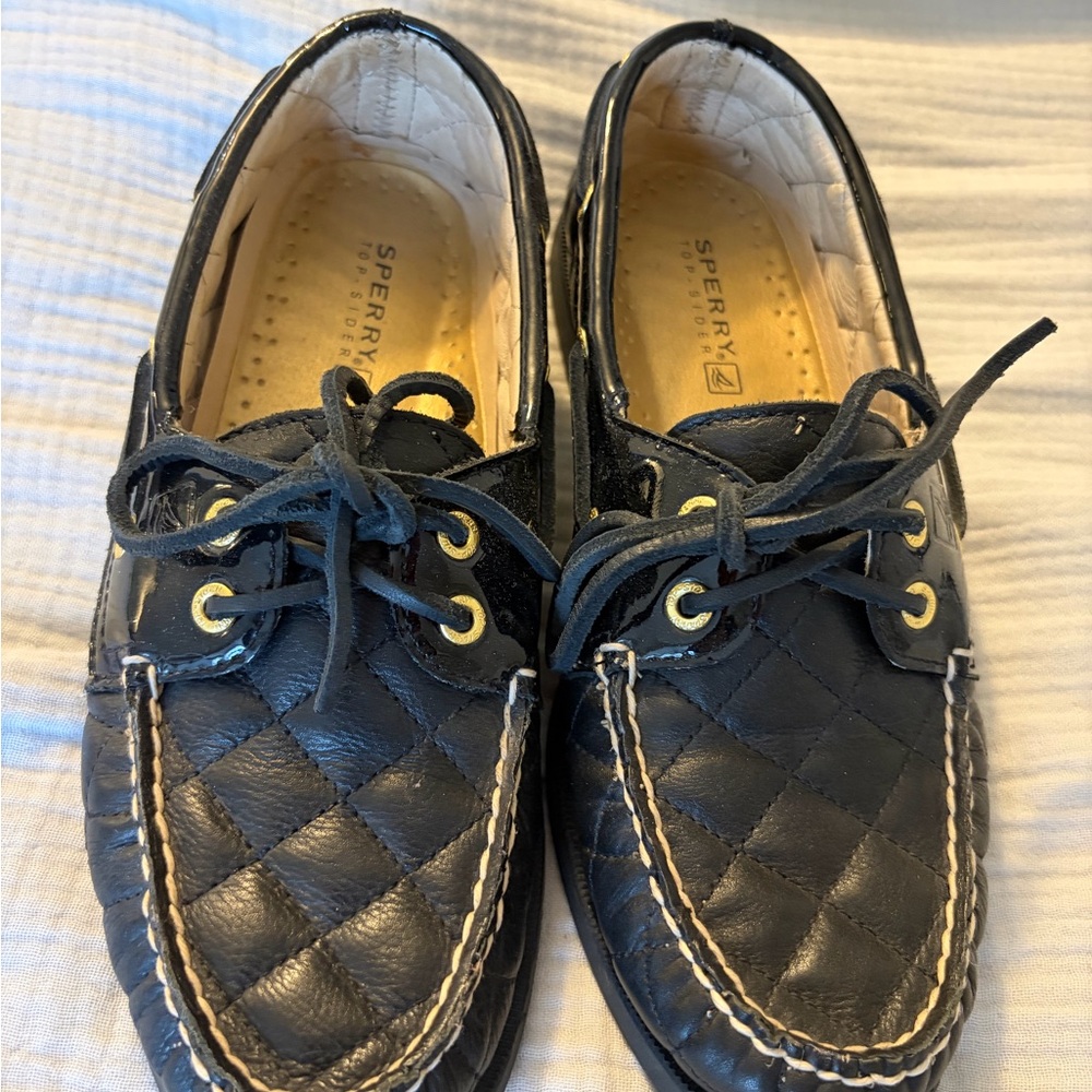 Sperry Women’s Quilted Leather Boat Shoes - Black & Gold Size 8
